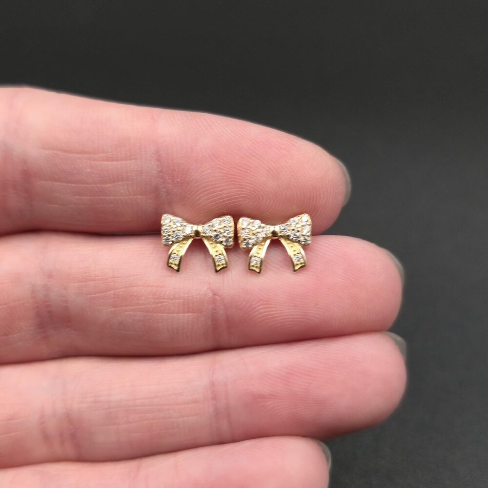 Gold Over Sterling Silver Bow Cubic Zirconia Stud Earrings A7249
